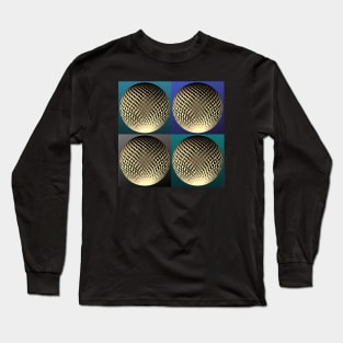 Elegant golden spheres in 3d optic on blue, turquoise, teal pop art backgrounds. Long Sleeve T-Shirt